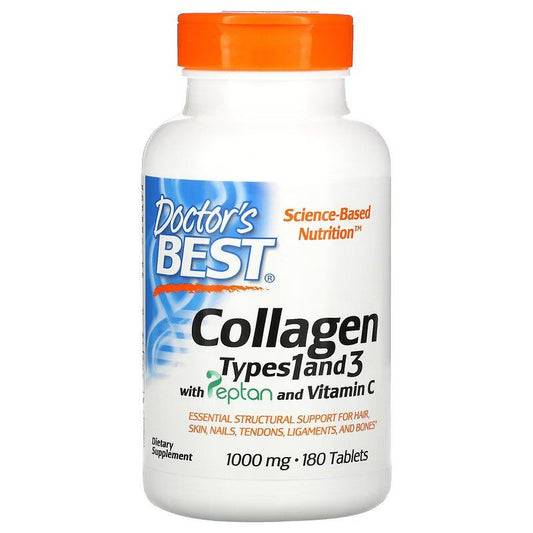 Doctors Best | Collageen Types 1 en 3 met Peptan en Vitamine C 1,000 mg | 180 tabletten